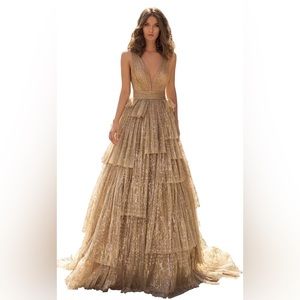 TARIK EDIZ 93943 DRESS - GOLD - SIZE 4 - ONLY WORN ONCE